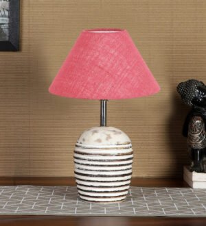 Ambika Home Premium Pink  Jute Table Lamp with Wooden Base | Designer Bedside Lamp for Living Room, Bedroom, Hotel, CafÃ© & Restaurant