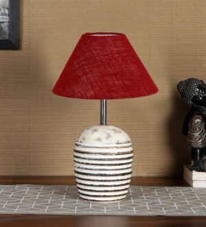 Ambika Home Premium Maroon  Jute Table Lamp with Wooden Base | Designer Bedside Lamp for Living Room, Bedroom, Hotel, CafÃ© & Restaurant