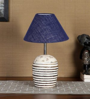 Ambika Home Premium Blue Jute Table Lamp with Wooden Base | Designer Bedside Lamp for Living Room, Bedroom, Hotel, CafÃ© & Restaurant