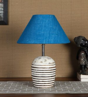 Ambika Home Premium Turquoise Jute Table Lamp with Wooden Base | Designer Bedside Lamp for Living Room, Bedroom, Hotel, CafÃ© & Restaurant