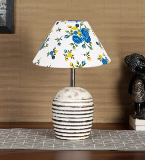 Ambika Home Premium Multi  Cotton  Table Lamp with Wooden Base | Designer Bedside Lamp for Living Room, Bedroom, Hotel, CafÃ© & Restaurant