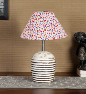 Ambika Home Premium Multi  Cotton  Table Lamp with Wooden Base | Designer Bedside Lamp for Living Room, Bedroom, Hotel, CafÃ© & Restaurant