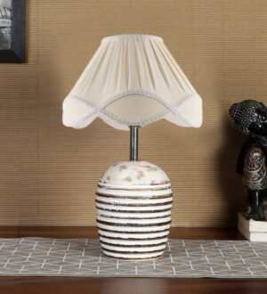 Ambika Home Premium off-white  Cotton  Table Lamp with Wooden Base | Designer Bedside Lamp for Living Room, Bedroom, Hotel, CafÃ© & Restaurant