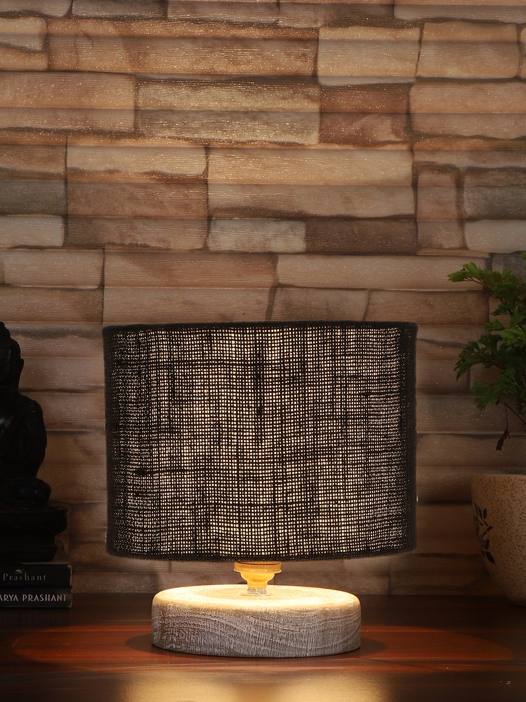 Ambika Home Black Wood White Brushed Decorative Table Lamp | Premium Handmade Home Decor | Bedroom Living Room Bedside Hotel Café | WK81 - Image 2