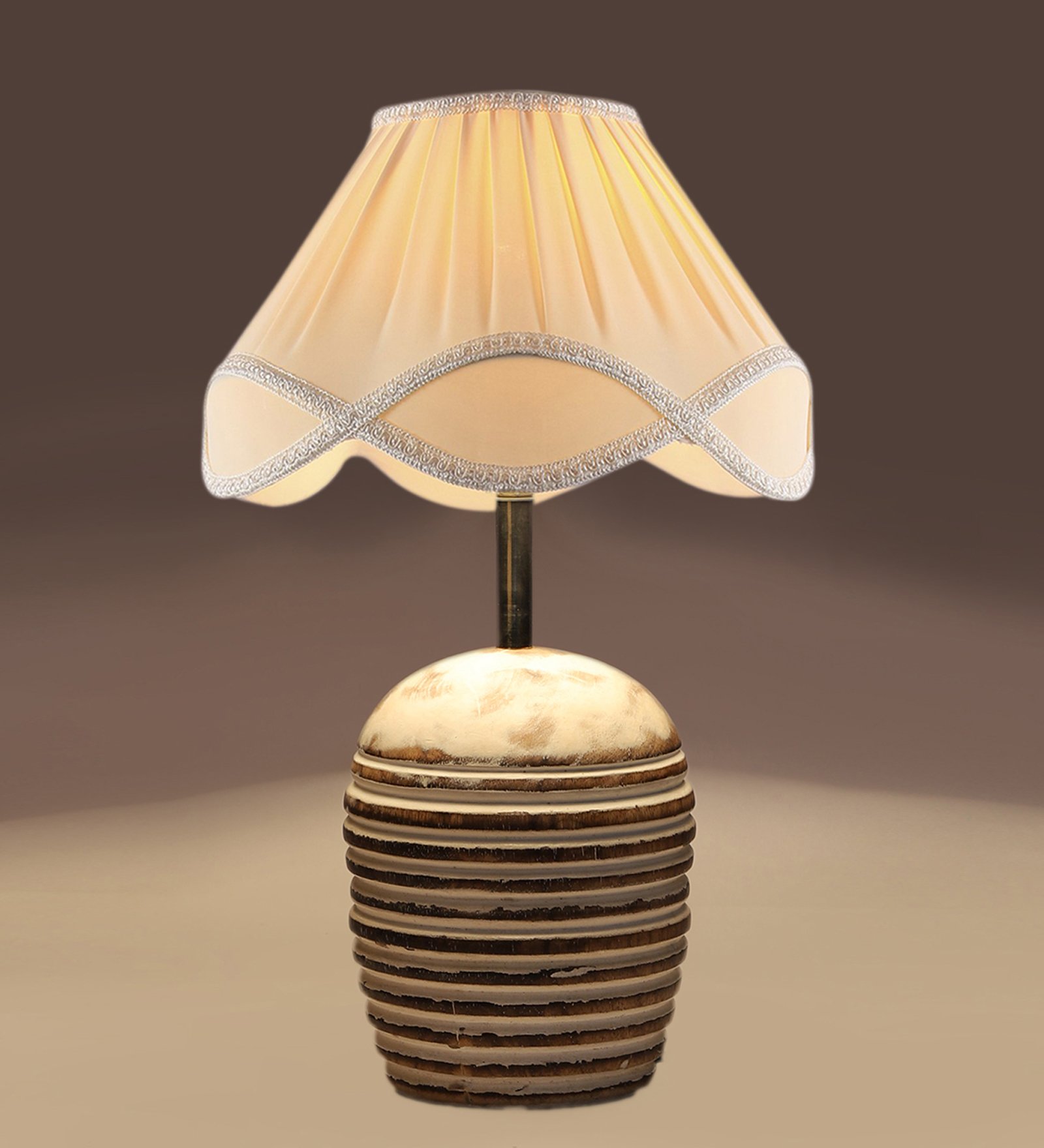 Ambika Home Premium off-white Cotton Table Lamp with Wooden Base | Designer Bedside Lamp for Living Room, Bedroom, Hotel, Café & Restaurant - Image 2