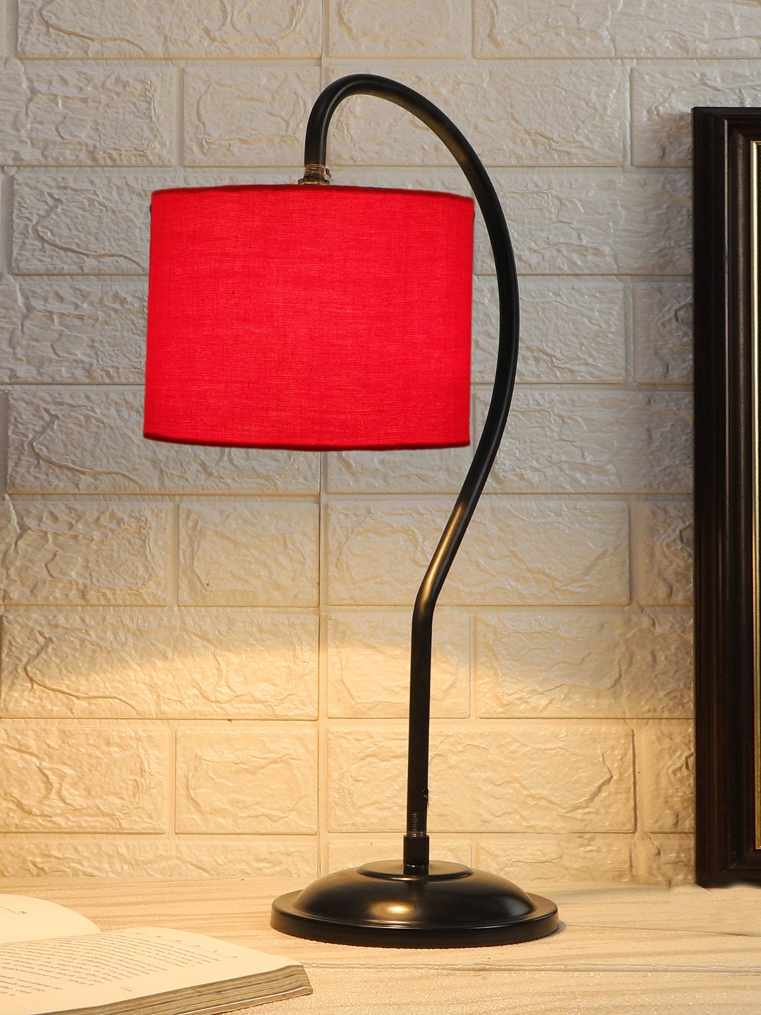Ambika Home Elegant Red Iron Table Lamp with Designer Shade for Hotel | Premium Home Decor Bedside Lamp - Image 2