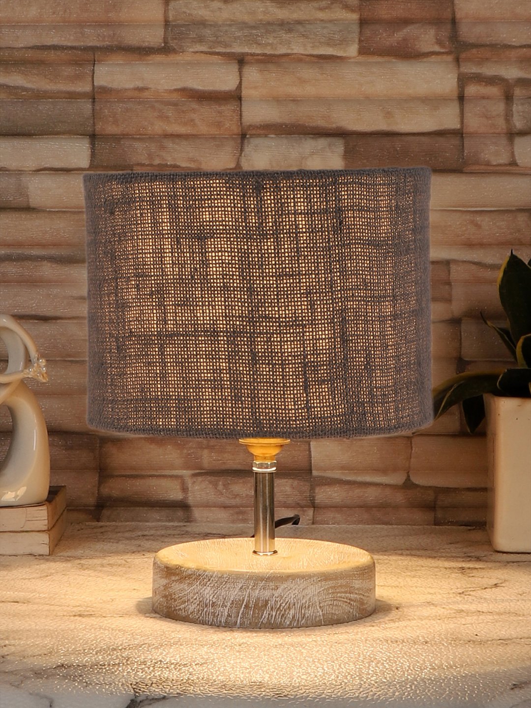 Ambika Home Grey Wood White Brushed Decorative Table Lamp | Premium Handmade Home Decor | Bedroom Living Room Bedside Hotel Café | WK40 - Image 2