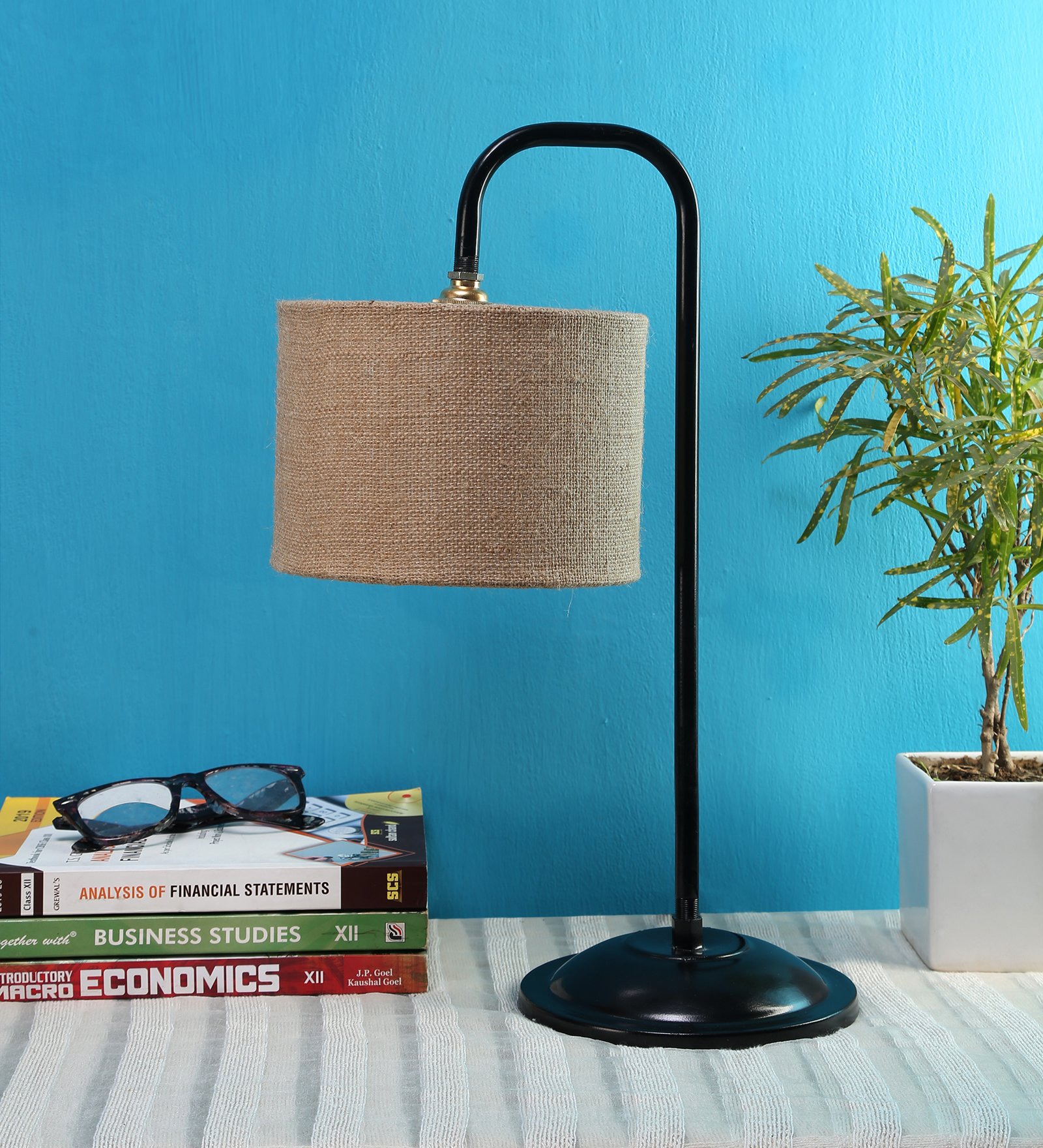 Ambika Home Scandinavian Beige Iron Table Lamp with Designer Shade for Restaurant | Premium Home Decor Bedside Lamp - Image 2