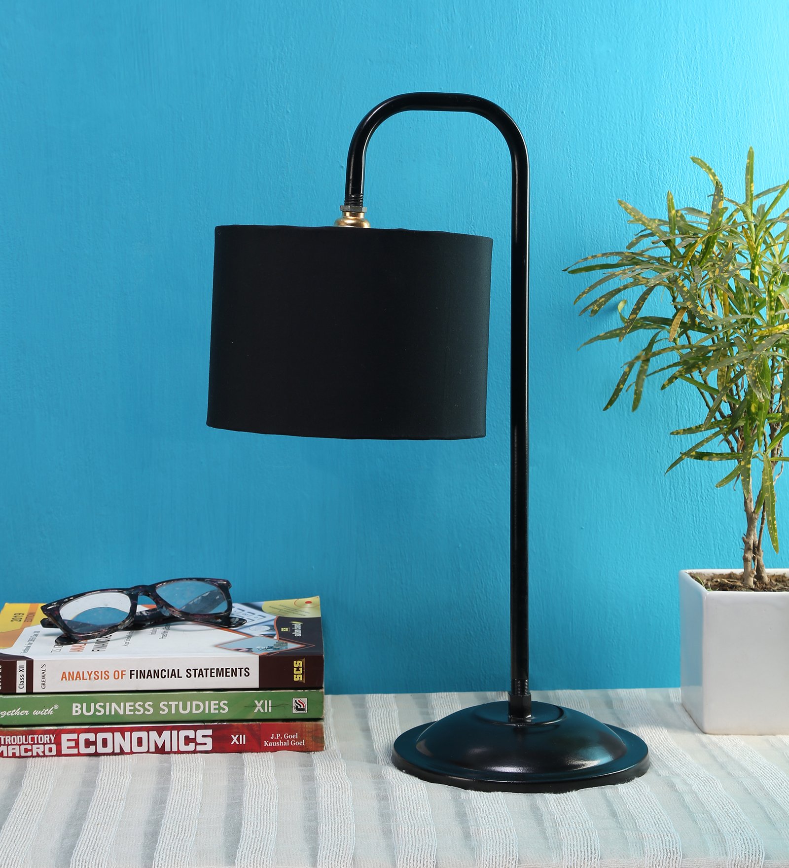 Ambika Home Minimalist Black Iron Table Lamp with Designer Shade for Living Room | Premium Home Decor Bedside Lamp - Image 2