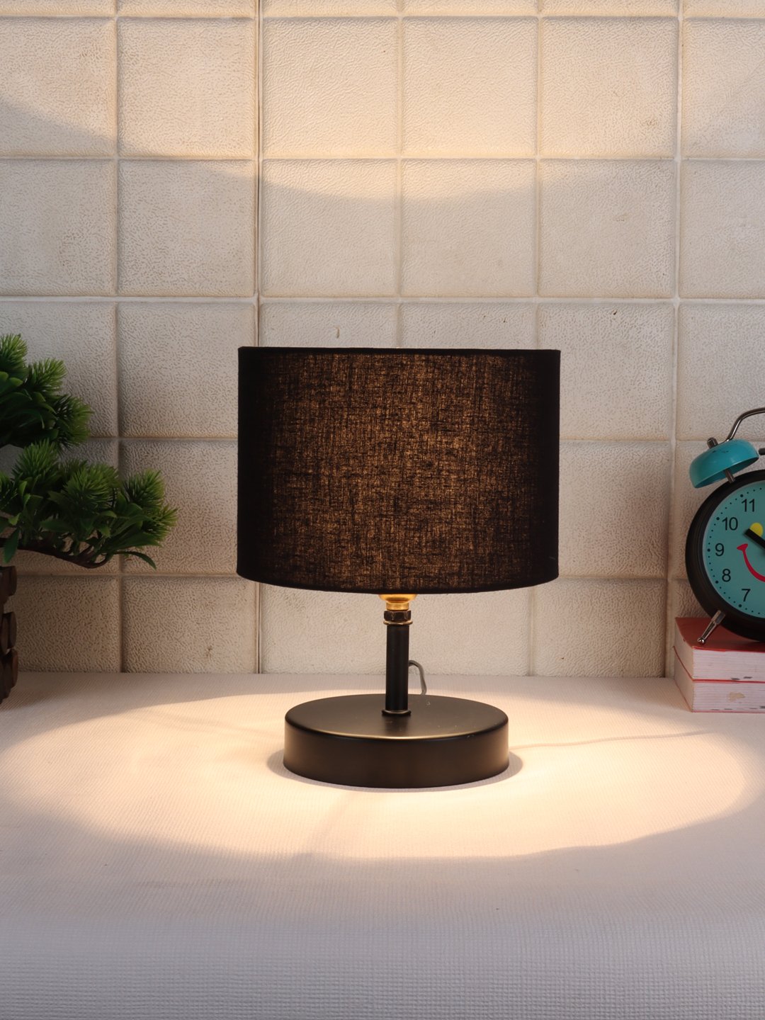 Ambika Home Black cotton Table Lamp with Black Wood Base | Designer Bedside Lamp for Living Room, Bedroom, Hotel, Café & Restaurant - Image 2