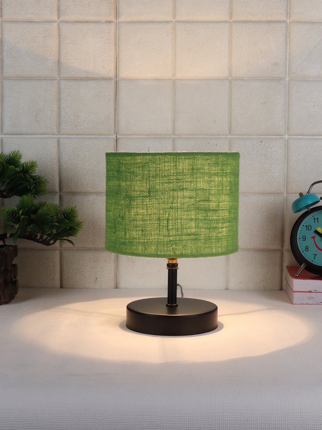 Ambika Home Green Jute Table Lamp with Black Wood Base | Designer Bedside Lamp for Living Room, Bedroom, Hotel, Café & Restaurant - Image 2