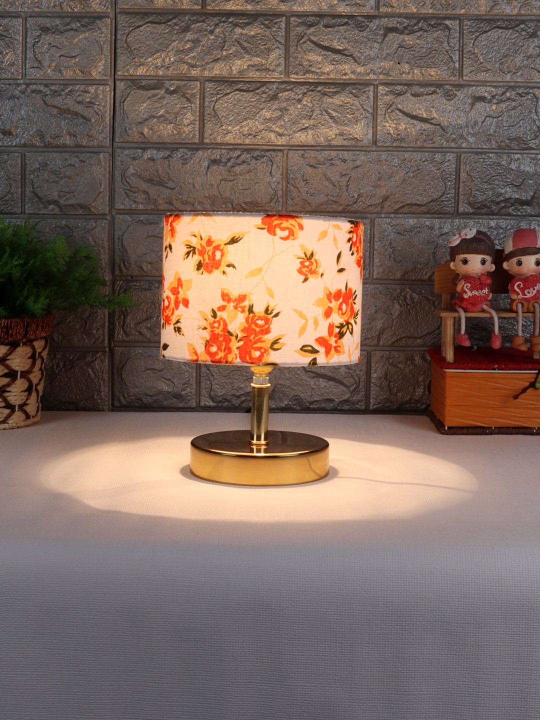 Ambika Home Multicolor cotton Table Lamp with Gold Metal Base | Designer Bedside Lamp for Living Room, Bedroom, Hotel, Café & Restaurant - Image 2