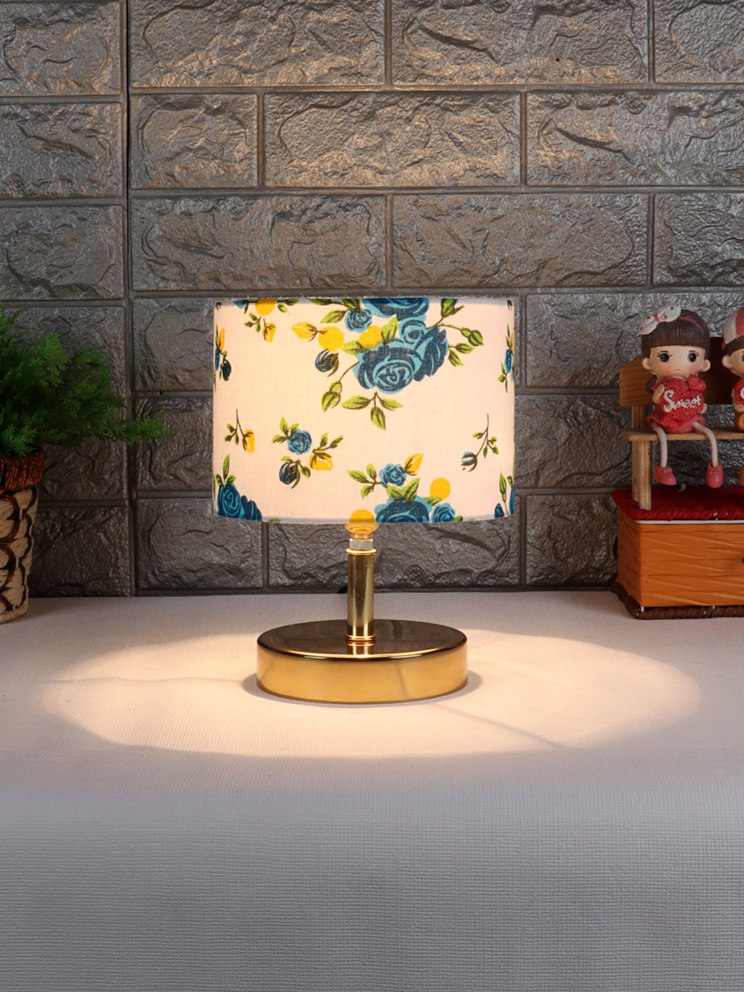 Ambika Home Multicolor cotton Table Lamp with Gold Metal Base | Designer Bedside Lamp for Living Room, Bedroom, Hotel, Café & Restaurant - Image 2