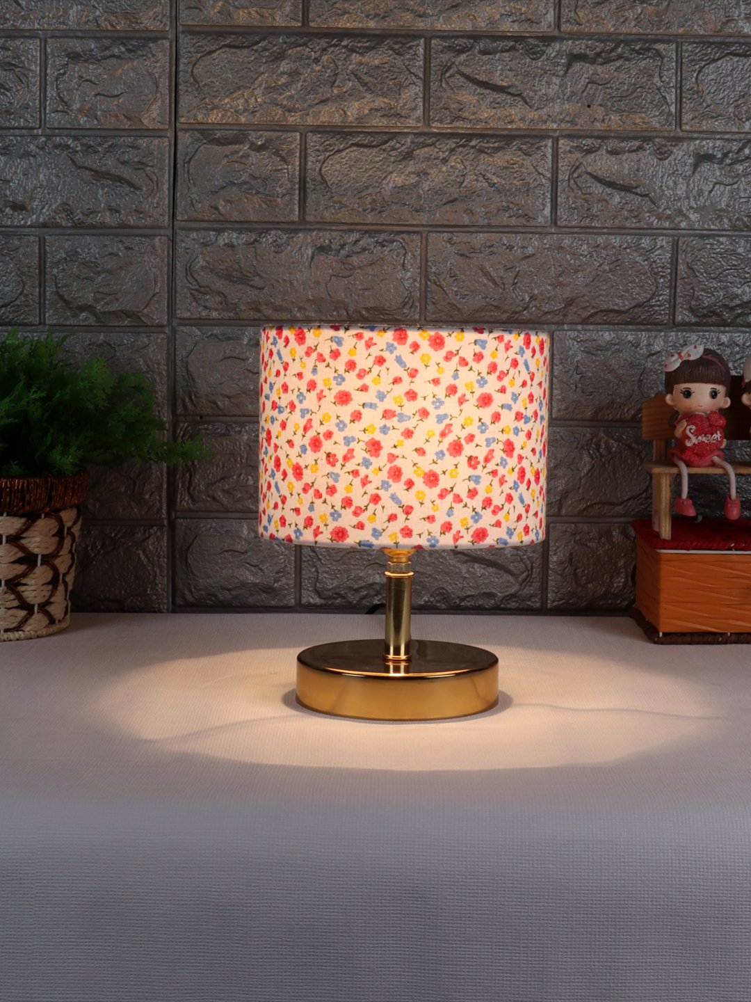 Ambika Home Multicolor cotton Table Lamp with Gold Metal Base | Designer Bedside Lamp for Living Room, Bedroom, Hotel, Café & Restaurant - Image 2