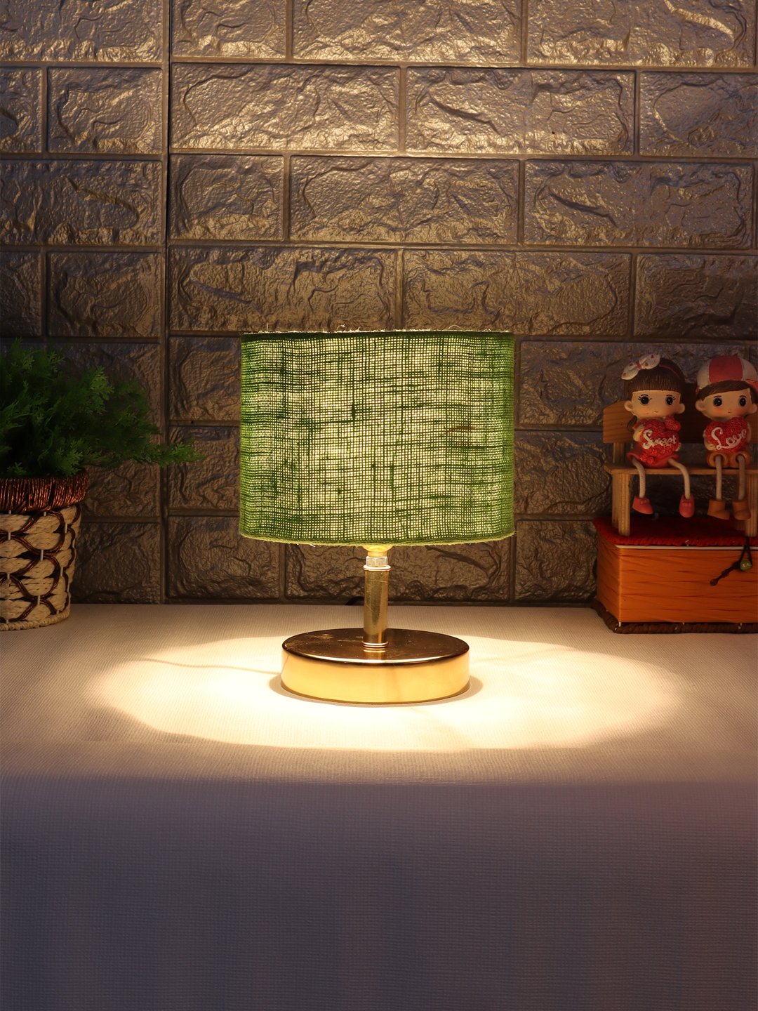 Ambika Home Green Jute Table Lamp with Gold Metal Base | Designer Bedside Lamp for Living Room, Bedroom, Hotel, Café & Restaurant - Image 2