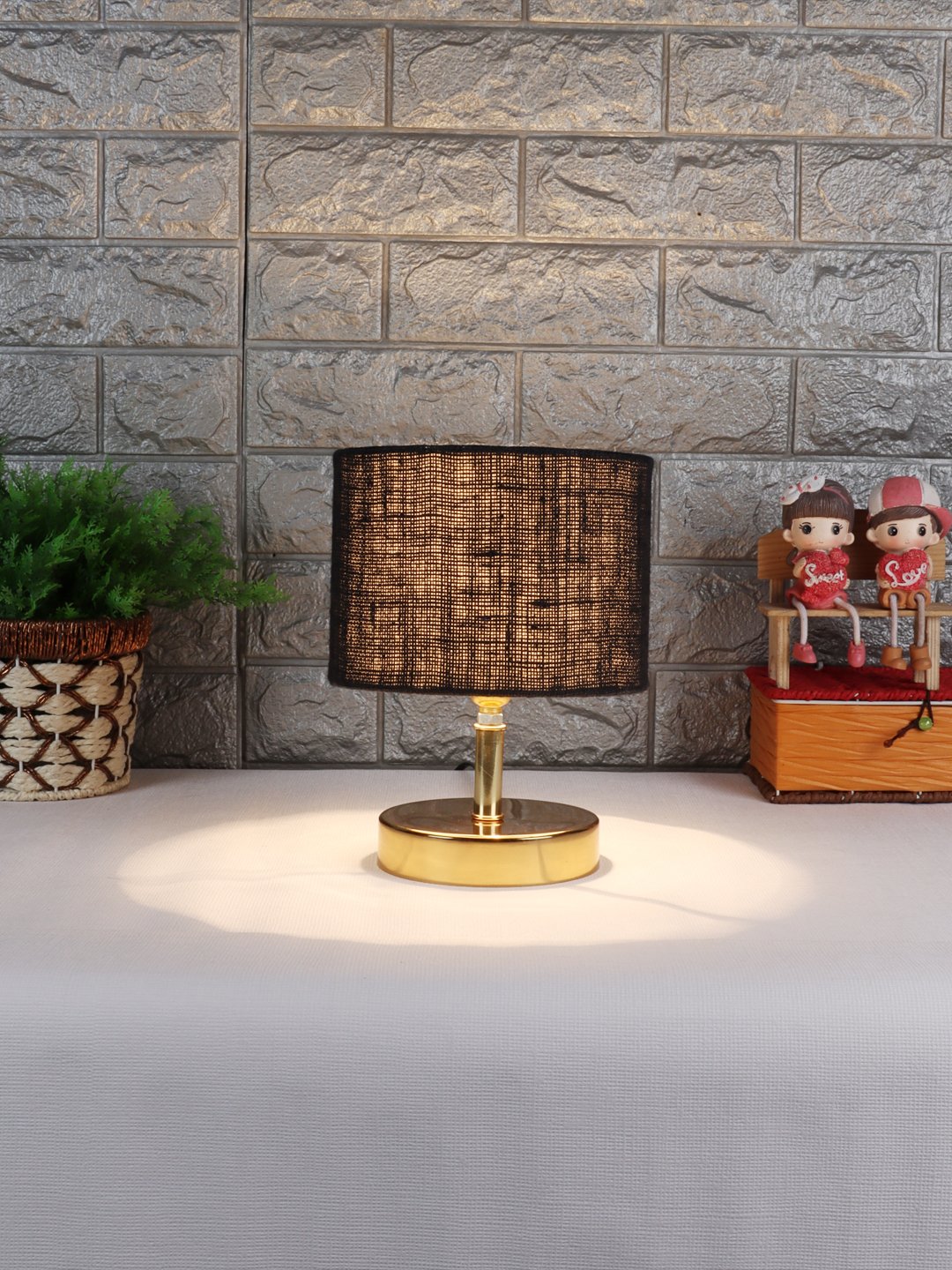 Ambika Home Black Jute Table Lamp with Gold Metal Base | Designer Bedside Lamp for Living Room, Bedroom, Hotel, Café & Restaurant - Image 2