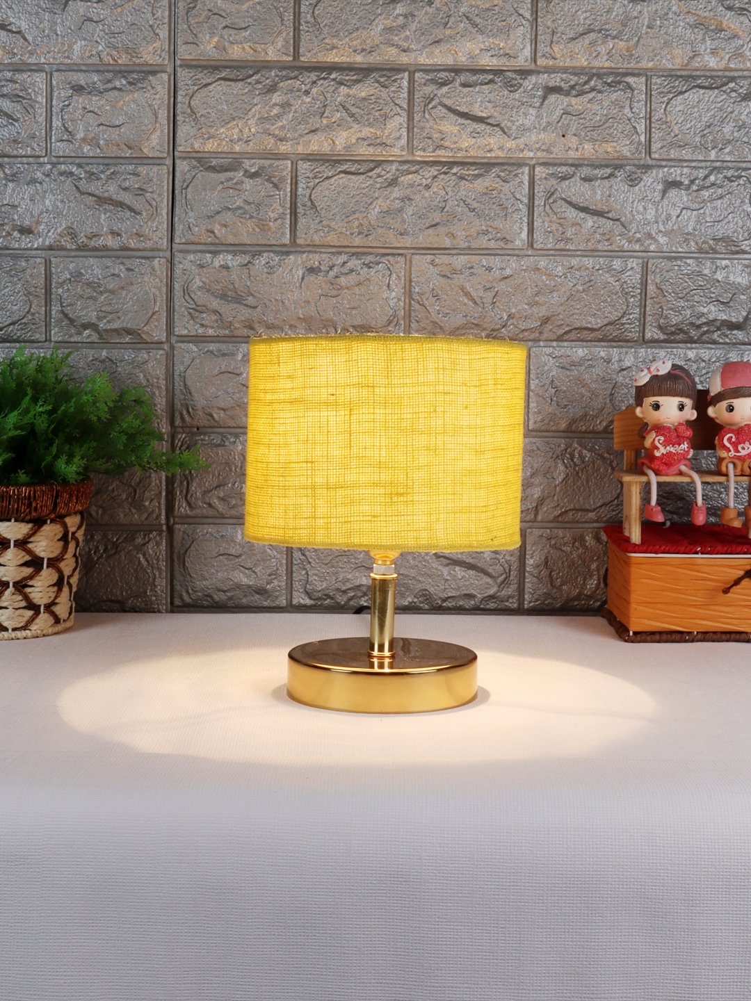 Ambika Home Yellow Jute Table Lamp with Gold Metal Base | Designer Bedside Lamp for Living Room, Bedroom, Hotel, Café & Restaurant - Image 2