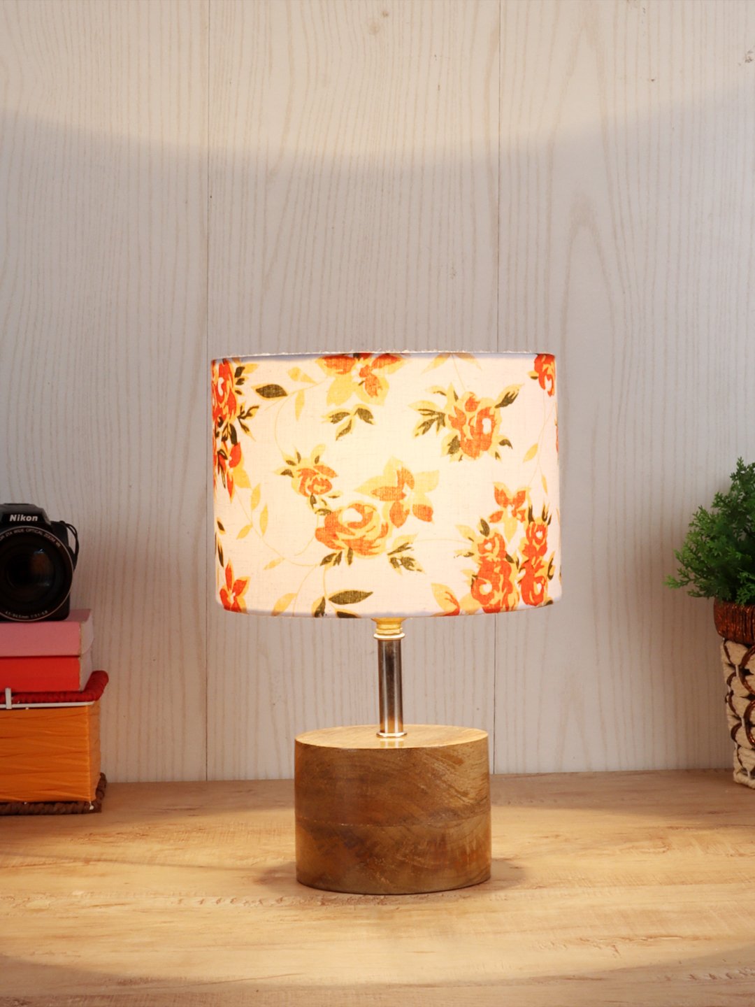 Ambika Home Multicolor cotton Table Lamp with Natural Wood Base | Designer Bedside Lamp for Living Room, Bedroom, Hotel, Café & Restaurant - Image 2
