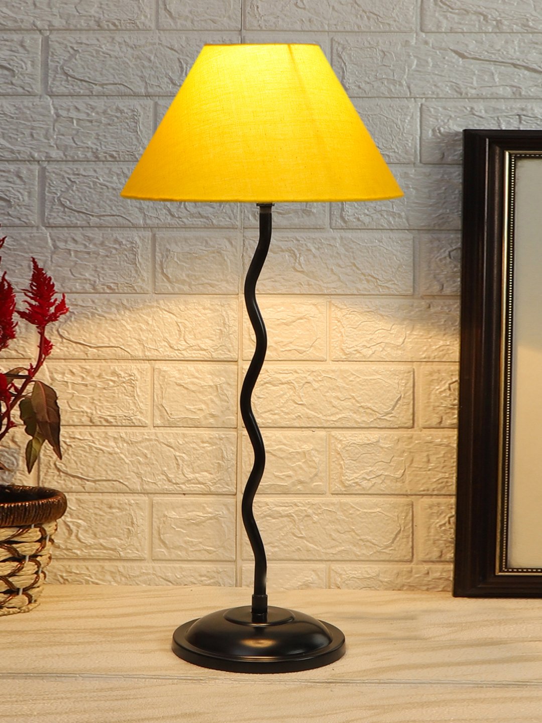 Ambika Home Elegant Yellow Iron Table Lamp with Designer Shade for Living Room | Premium Home Decor Bedside Lamp - Image 2