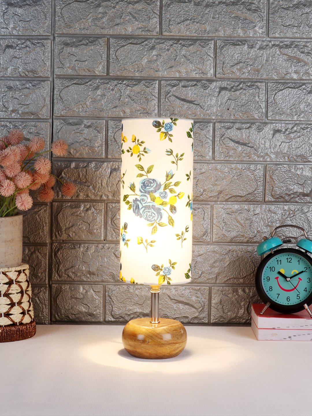 Ambika Home Multicolor cotton Table Lamp with Natural Wood Base | Designer Bedside Lamp for Living Room, Bedroom, Hotel, Café & Restaurant - Image 2