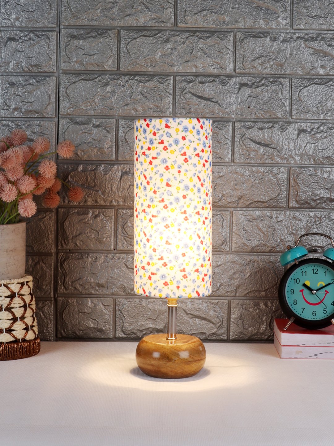 Ambika Home Multicolor cotton Table Lamp with Natural Wood Base | Designer Bedside Lamp for Living Room, Bedroom, Hotel, Café & Restaurant - Image 2