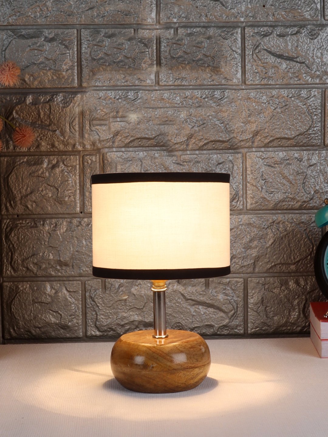 Devansh Multicolor Cotton Table Lamp with Wooden Base | Decorative Bedside Lamp for Living Room, Bedroom, Hotel, Café, Restaurant & Home Décor - Image 2