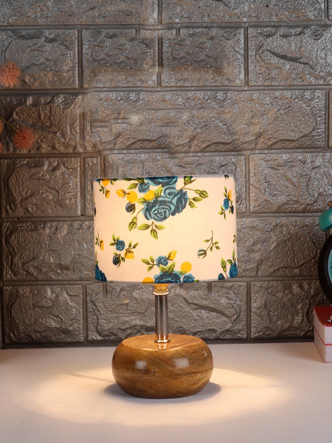 Devansh Multicolor Cotton Table Lamp with Wooden Base | Decorative Bedside Lamp for Living Room, Bedroom, Hotel, Café, Restaurant & Home Décor - Image 2