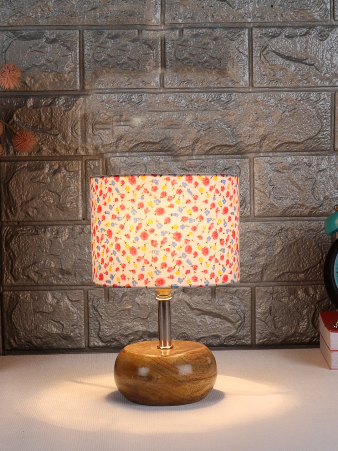 Devansh Multicolor Cotton Table Lamp with Wooden Base | Decorative Bedside Lamp for Living Room, Bedroom, Hotel, Café, Restaurant & Home Décor - Image 2