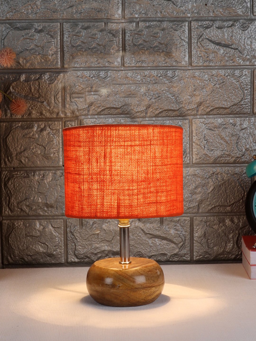Devansh Black Jute Table Lamp with Wooden Base | Decorative Bedside Lamp for Living Room, Bedroom, Hotel, Café, Restaurant & Home Décor - Image 2