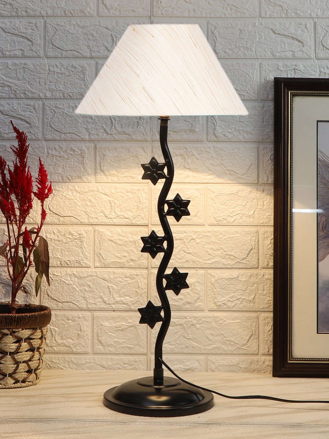 Ambika Home Classic off-white Iron Table Lamp with Designer Shade for Cafe | Premium Home Decor Bedside Lamp - Image 2