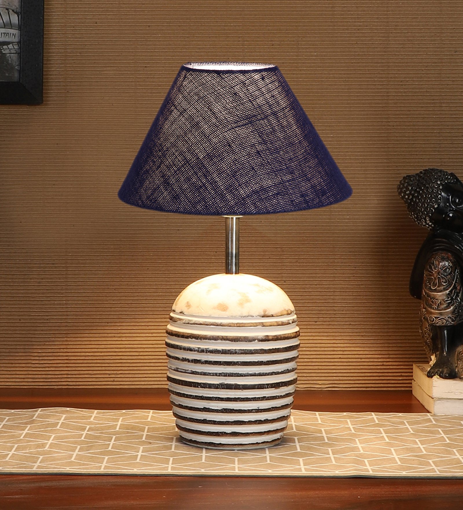Ambika Home Premium Blue Jute Table Lamp with Wooden Base | Designer Bedside Lamp for Living Room, Bedroom, Hotel, Café & Restaurant - Image 2