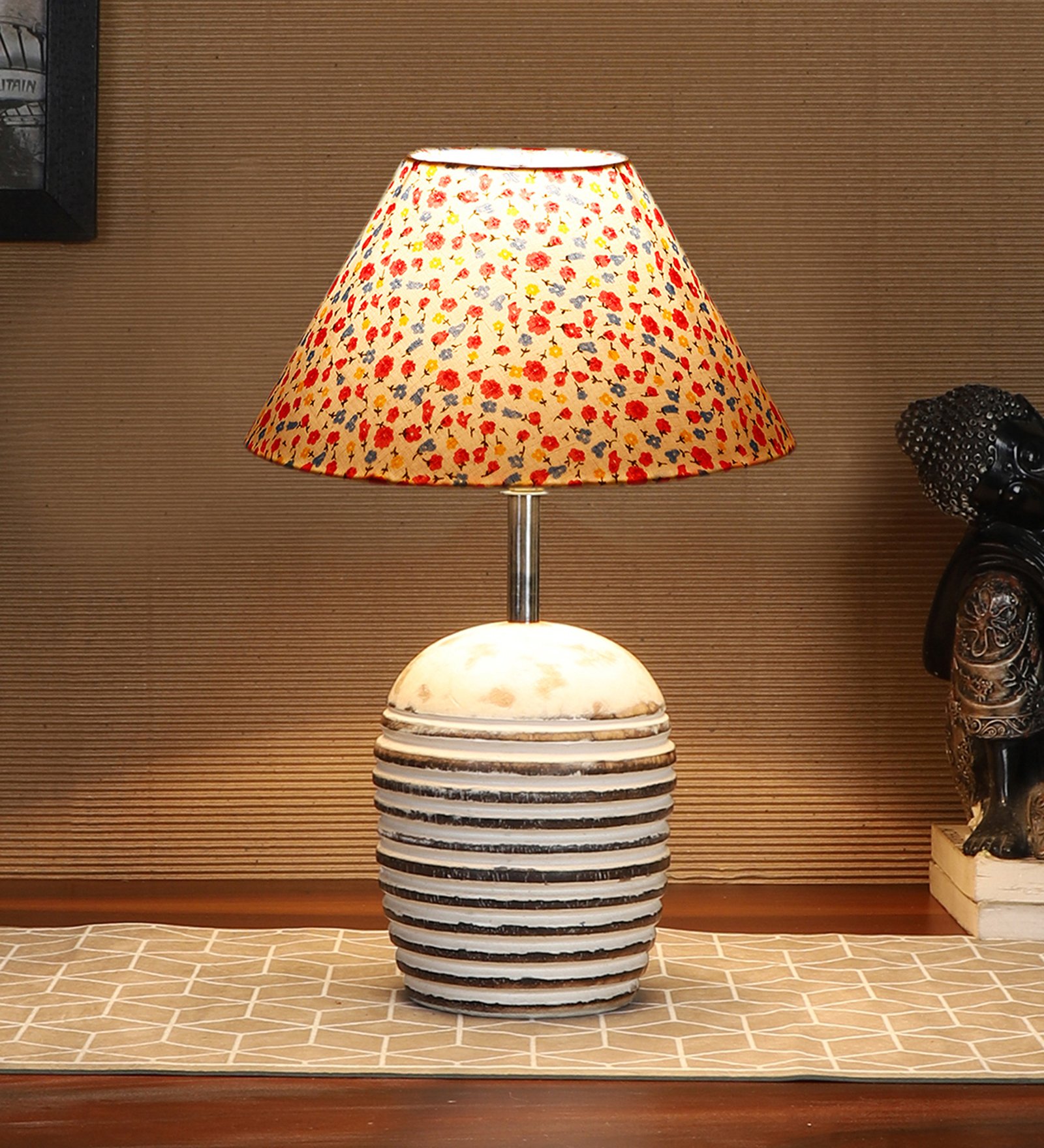 Ambika Home Premium Multi Cotton Table Lamp with Wooden Base | Designer Bedside Lamp for Living Room, Bedroom, Hotel, Café & Restaurant - Image 2