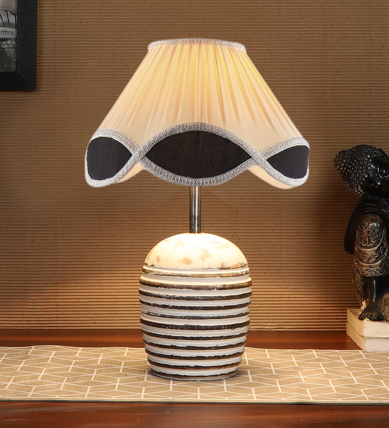 Ambika Home Premium Multi Cotton Table Lamp with Wooden Base | Designer Bedside Lamp for Living Room, Bedroom, Hotel, Café & Restaurant - Image 3