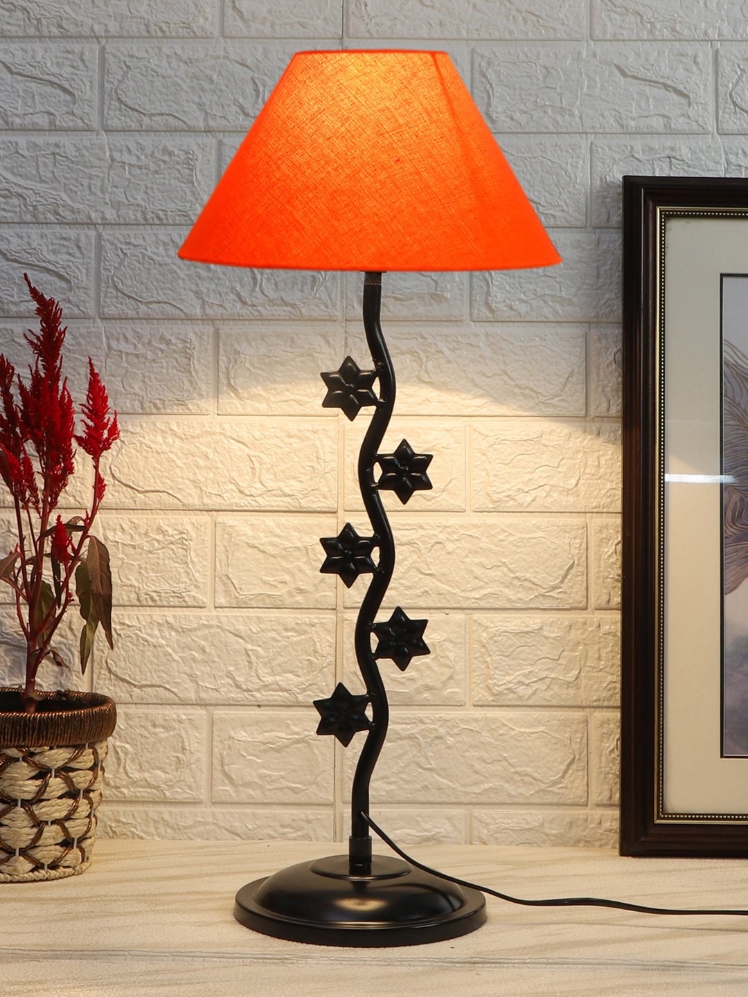 Ambika Home Scandinavian Orange Iron Table Lamp with Designer Shade for Living Room | Premium Home Decor Bedside Lamp - Image 2