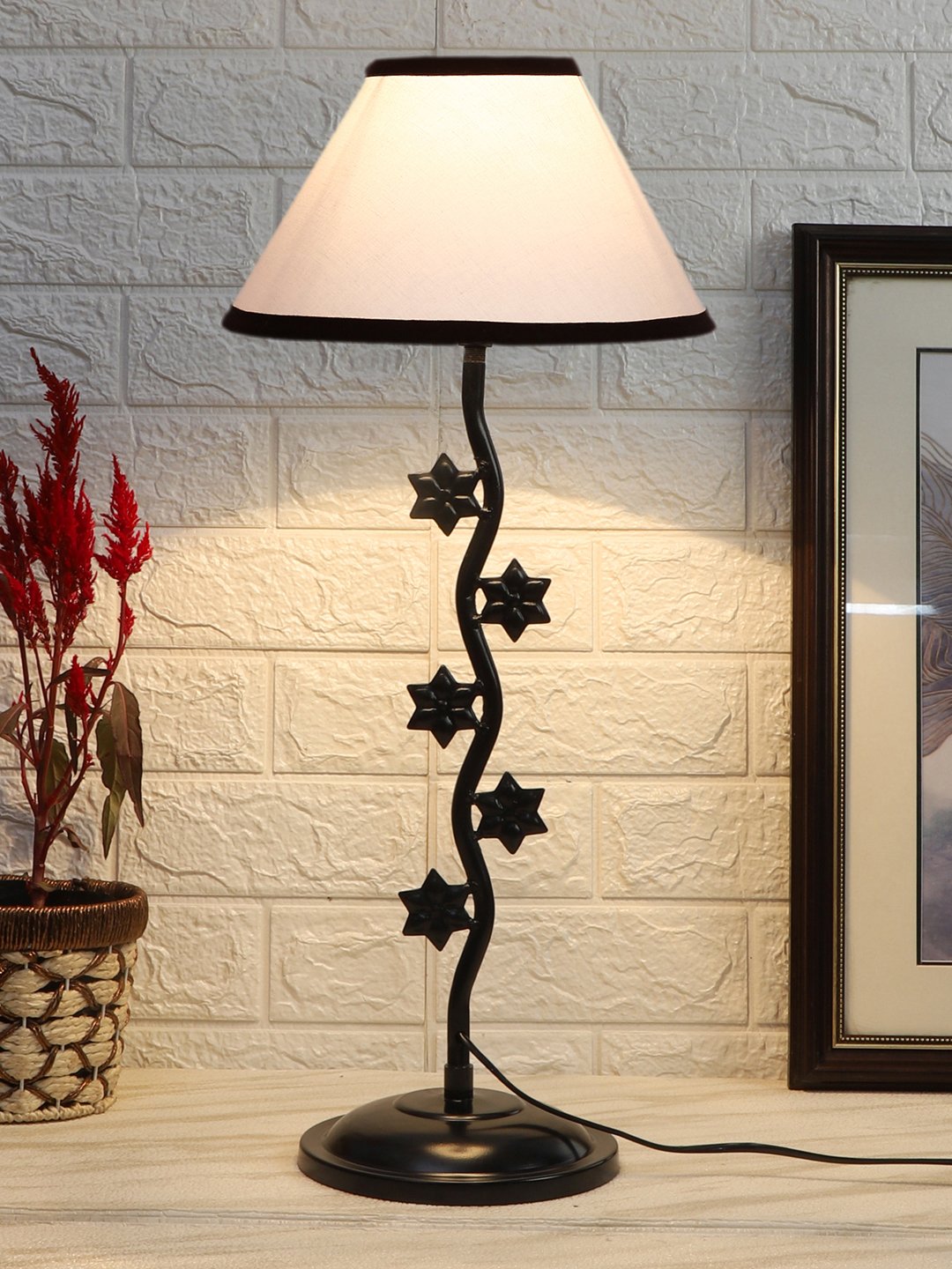 Ambika Home Luxury White Iron Table Lamp with Designer Shade for Cafe | Premium Home Decor Bedside Lamp - Image 2