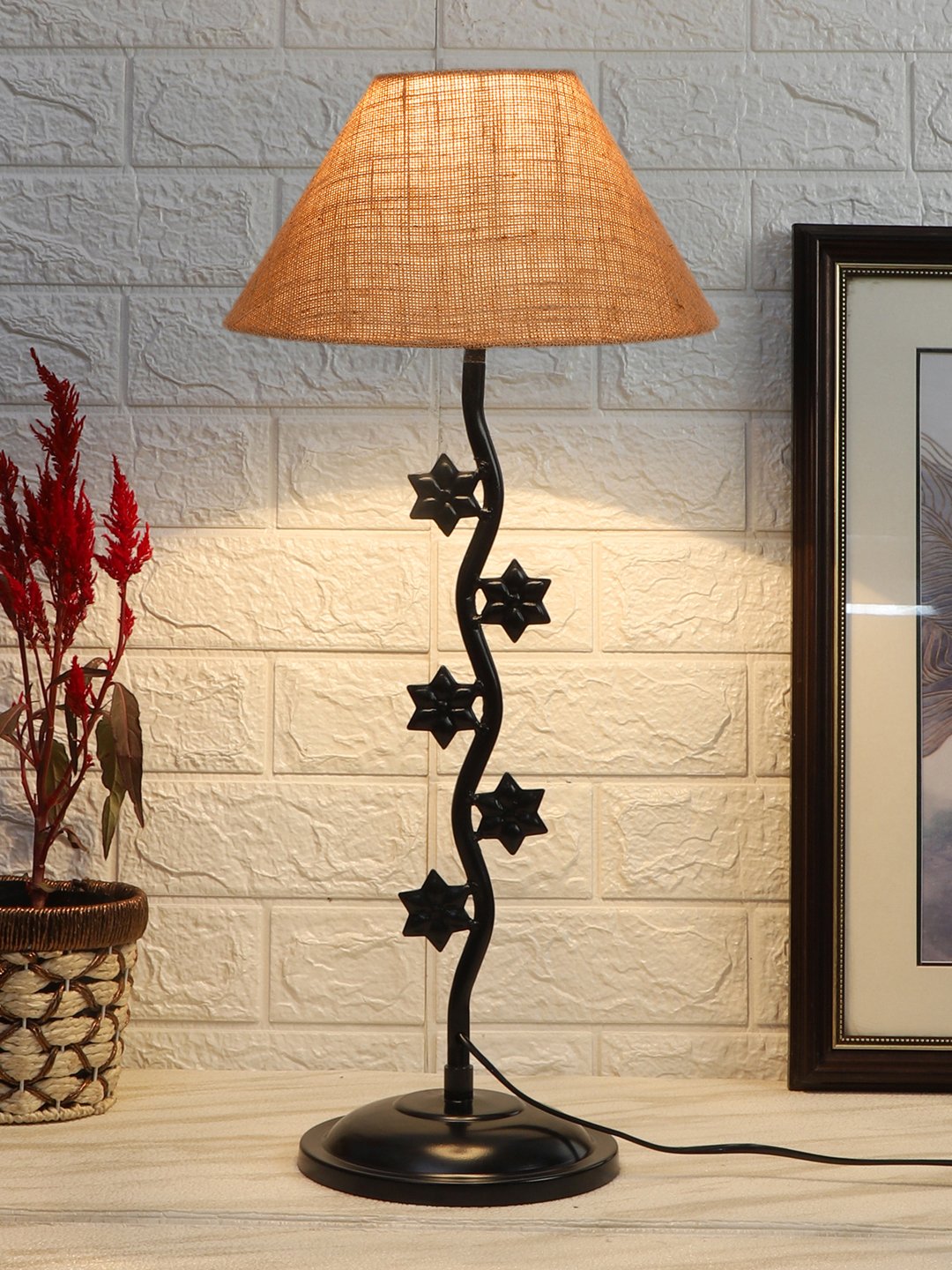 Ambika Home Industrial beige Iron Table Lamp with Designer Shade for Restaurant | Premium Home Decor Bedside Lamp - Image 2
