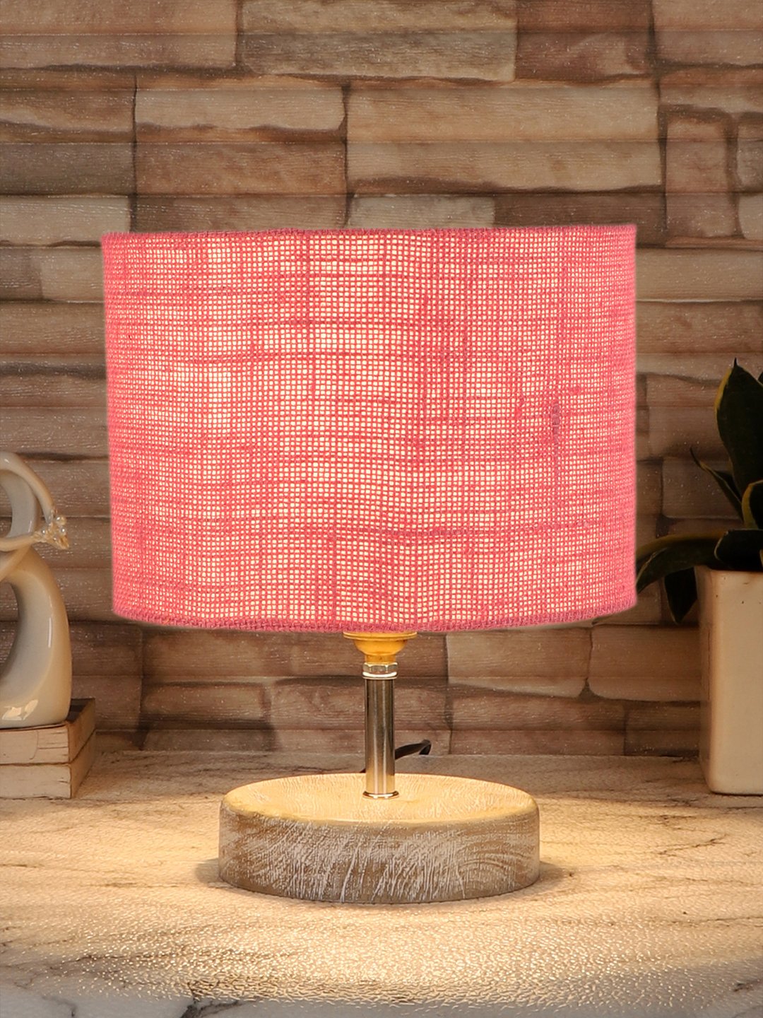 Ambika Home Pink Wood White Brushed Decorative Table Lamp | Premium Handmade Home Decor | Bedroom Living Room Bedside Hotel Café | WK29 - Image 2