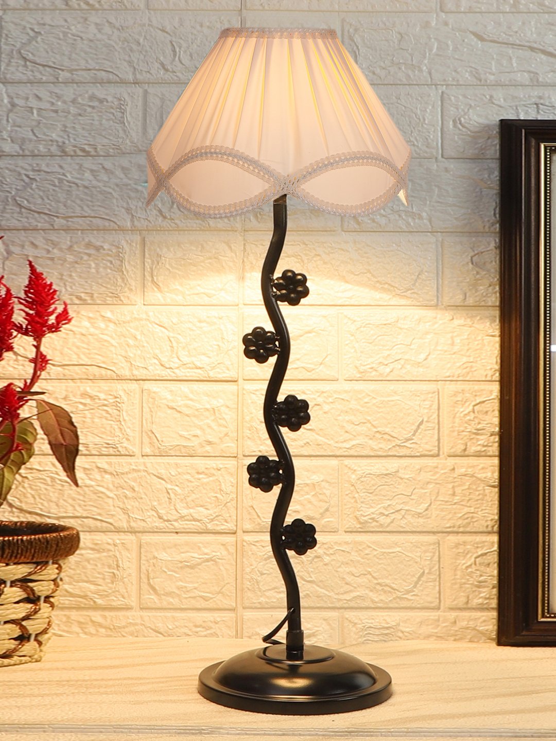 Ambika Home Elegant off-white Iron Table Lamp with Designer Shade for Living Room | Premium Home Decor Bedside Lamp - Image 2