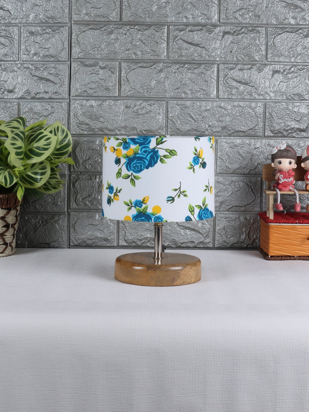 Ambika Home Multicolor cotton Table Lamp with Natural Wood Base | Designer Bedside Lamp for Living Room, Bedroom, Hotel, Café & Restaurant - Image 3