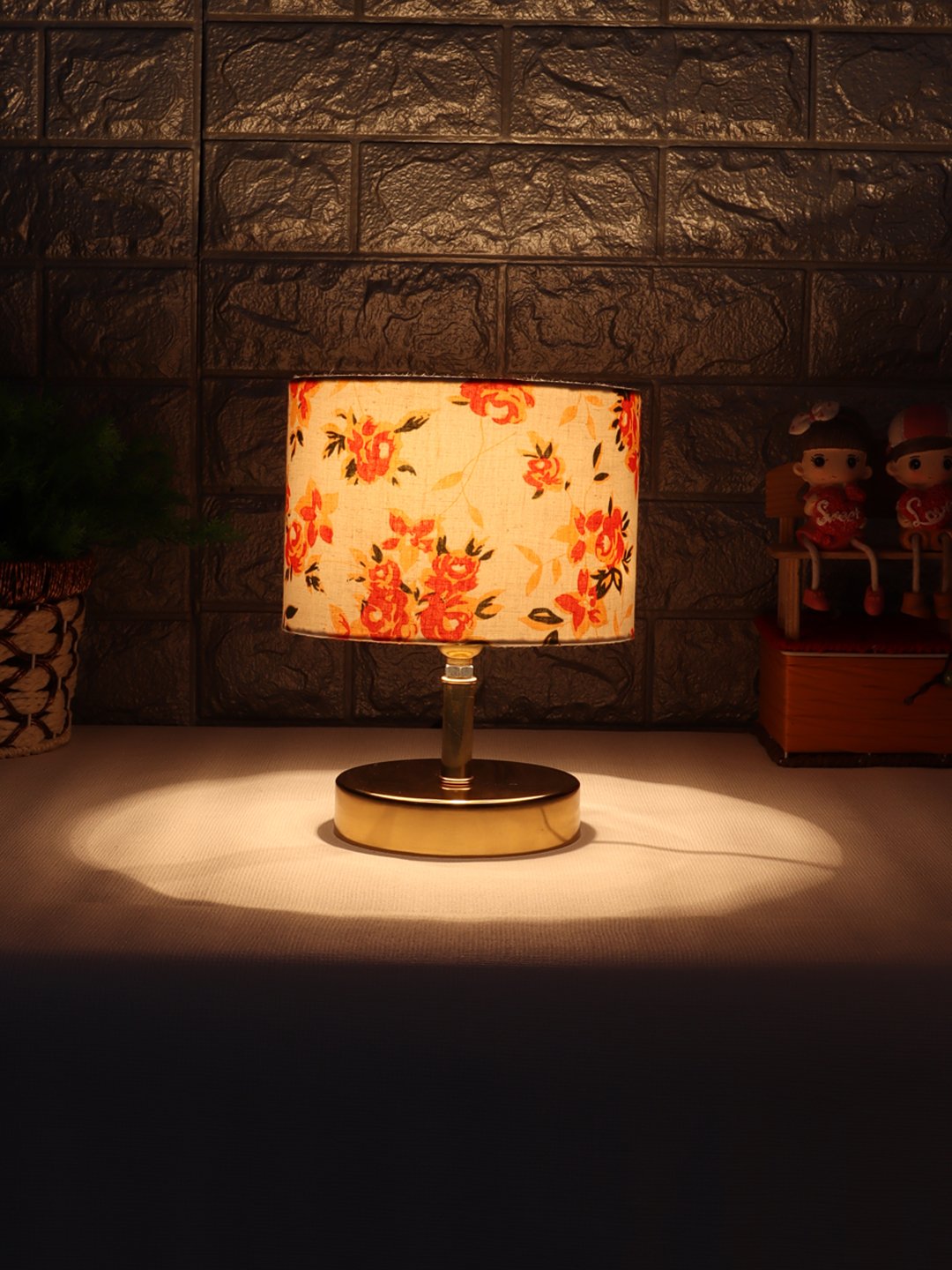Ambika Home Multicolor cotton Table Lamp with Gold Metal Base | Designer Bedside Lamp for Living Room, Bedroom, Hotel, Café & Restaurant - Image 3
