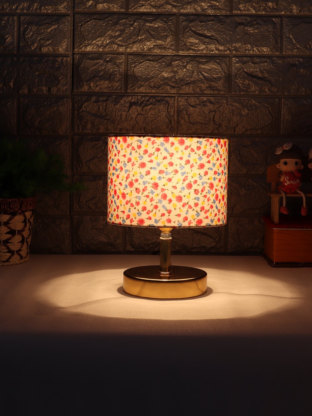 Ambika Home Multicolor cotton Table Lamp with Gold Metal Base | Designer Bedside Lamp for Living Room, Bedroom, Hotel, Café & Restaurant - Image 3