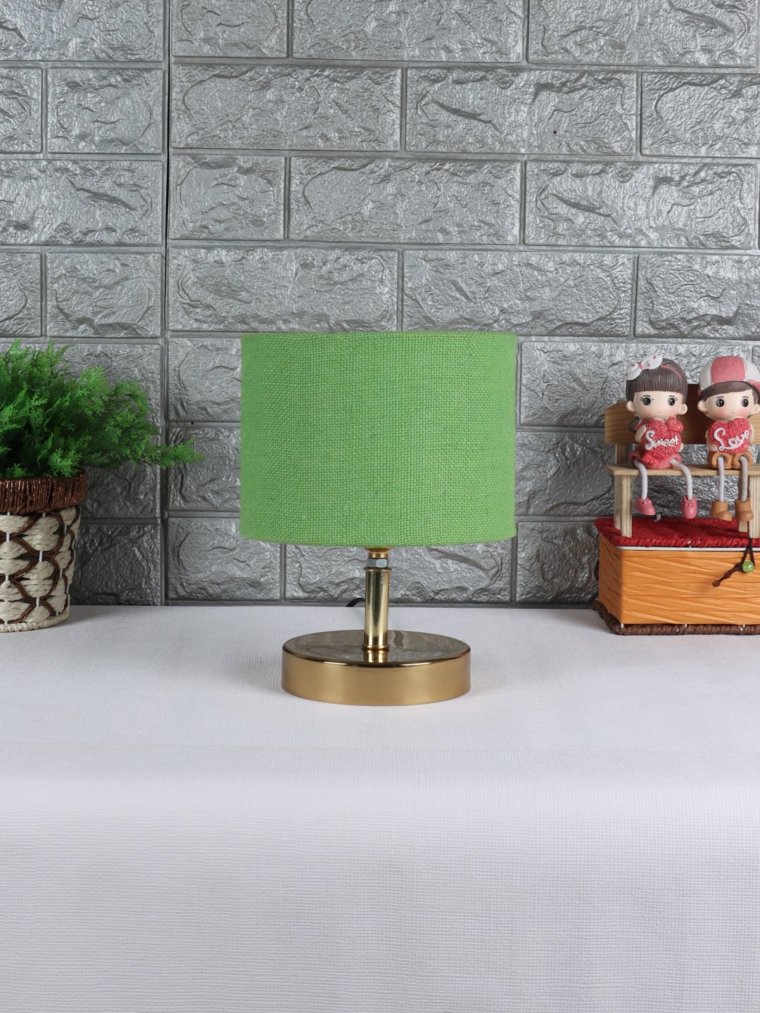 Ambika Home Green Jute Table Lamp with Gold Metal Base | Designer Bedside Lamp for Living Room, Bedroom, Hotel, Café & Restaurant - Image 3