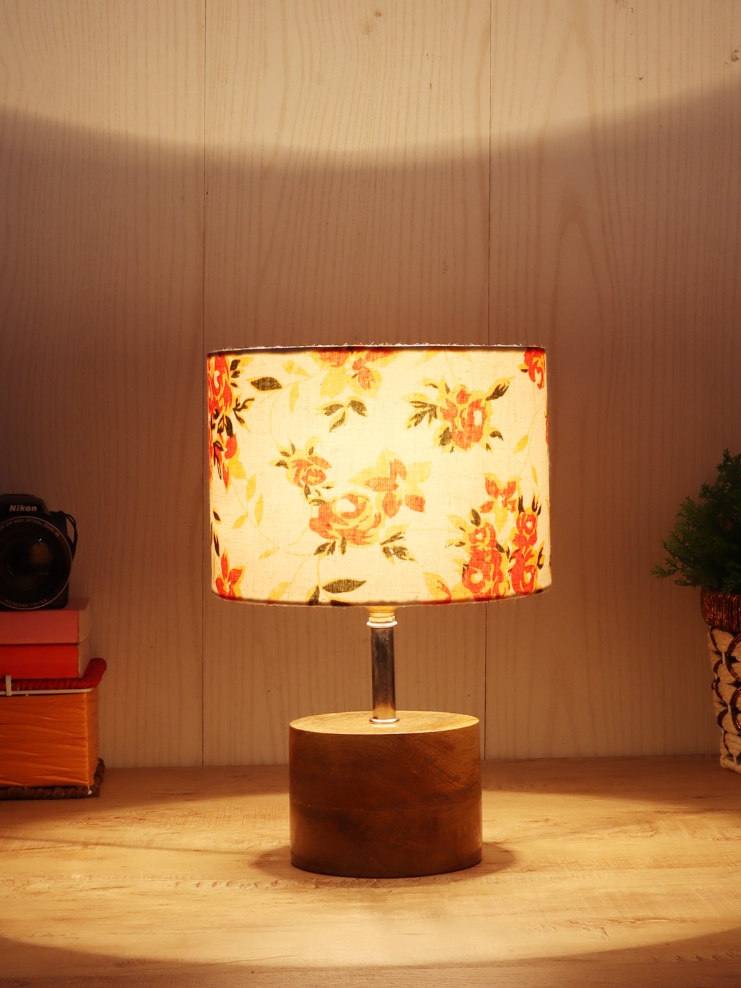 Ambika Home Multicolor cotton Table Lamp with Natural Wood Base | Designer Bedside Lamp for Living Room, Bedroom, Hotel, Café & Restaurant - Image 3