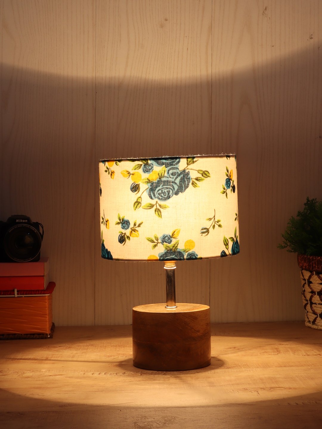 Ambika Home Multicolor cotton Table Lamp with Natural Wood Base | Designer Bedside Lamp for Living Room, Bedroom, Hotel, Café & Restaurant - Image 3