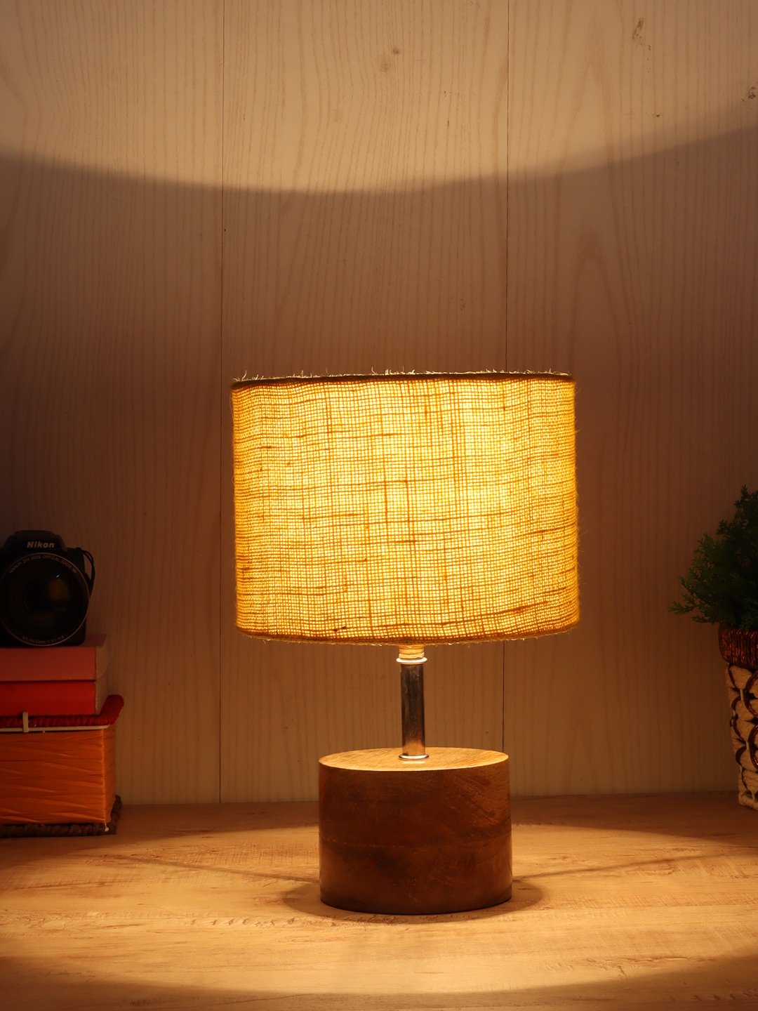 Ambika Home Yellow Jute Table Lamp with Natural Wood Base | Designer Bedside Lamp for Living Room, Bedroom, Hotel, Café & Restaurant - Image 3