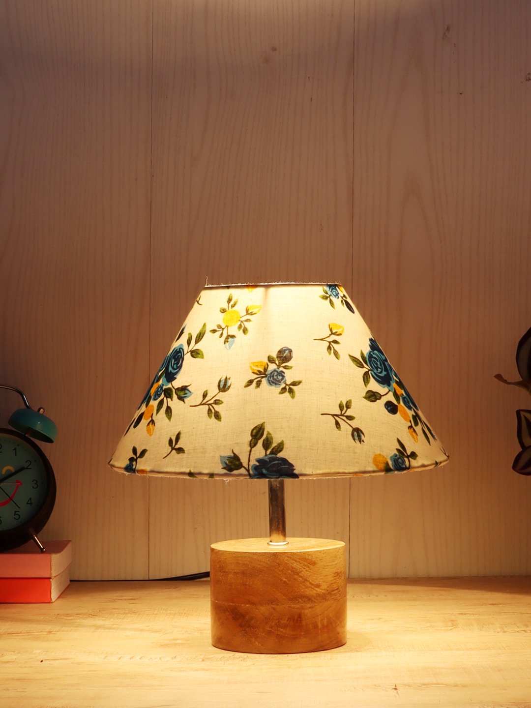 Ambika Home Multicolor cotton Table Lamp with Natural Wood Base | Designer Bedside Lamp for Living Room, Bedroom, Hotel, Café & Restaurant - Image 2