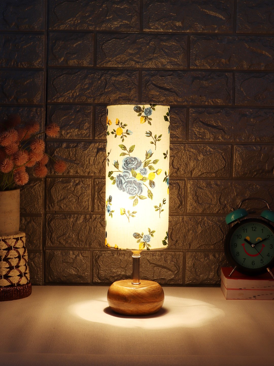 Ambika Home Multicolor cotton Table Lamp with Natural Wood Base | Designer Bedside Lamp for Living Room, Bedroom, Hotel, Café & Restaurant - Image 3