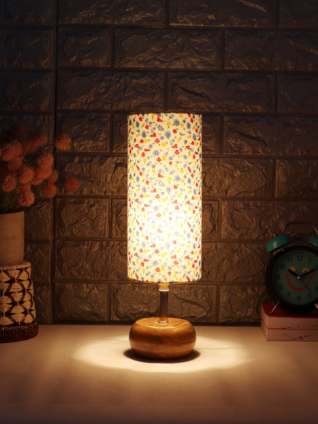 Ambika Home Multicolor cotton Table Lamp with Natural Wood Base | Designer Bedside Lamp for Living Room, Bedroom, Hotel, Café & Restaurant - Image 3