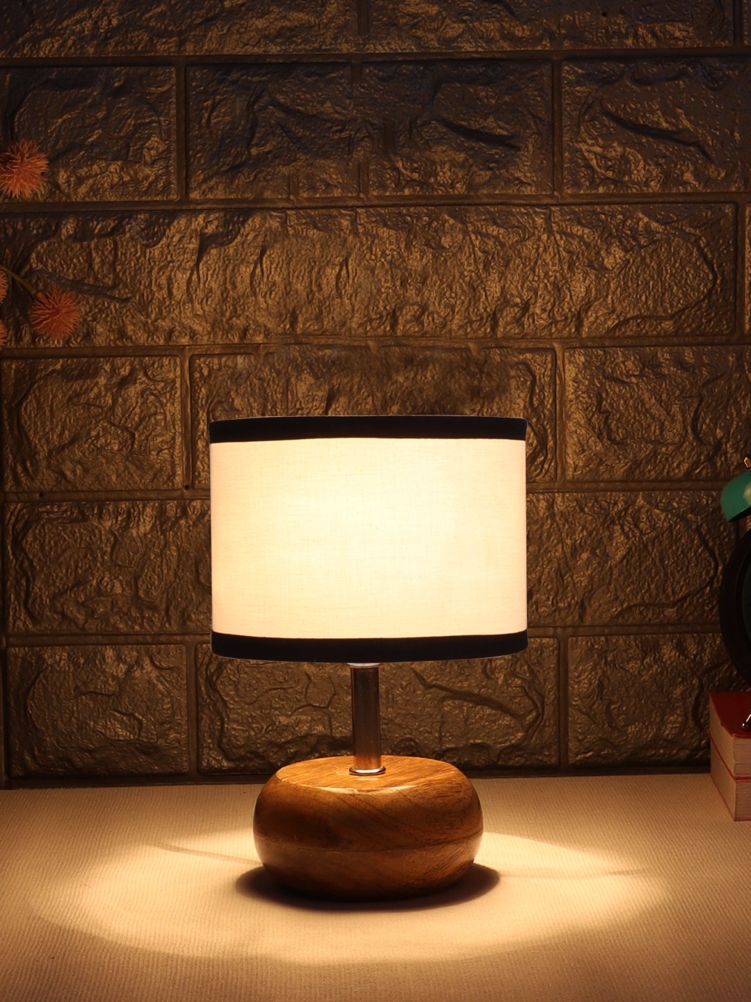 Devansh Multicolor Cotton Table Lamp with Wooden Base | Decorative Bedside Lamp for Living Room, Bedroom, Hotel, Café, Restaurant & Home Décor - Image 3