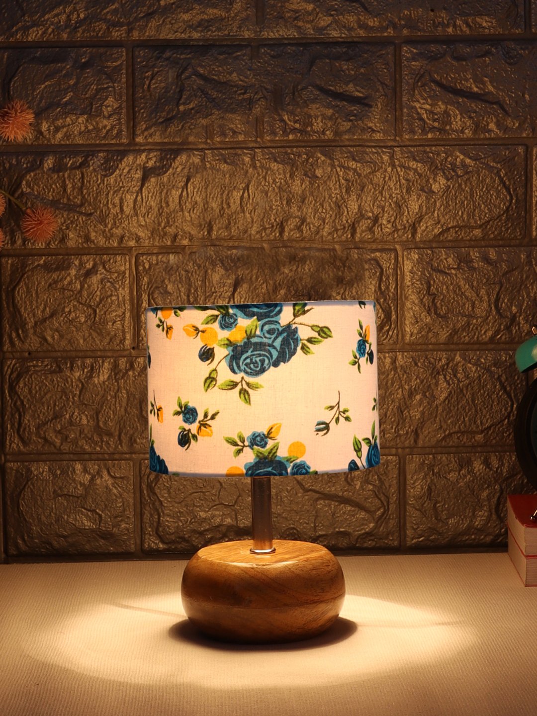 Devansh Multicolor Cotton Table Lamp with Wooden Base | Decorative Bedside Lamp for Living Room, Bedroom, Hotel, Café, Restaurant & Home Décor - Image 3